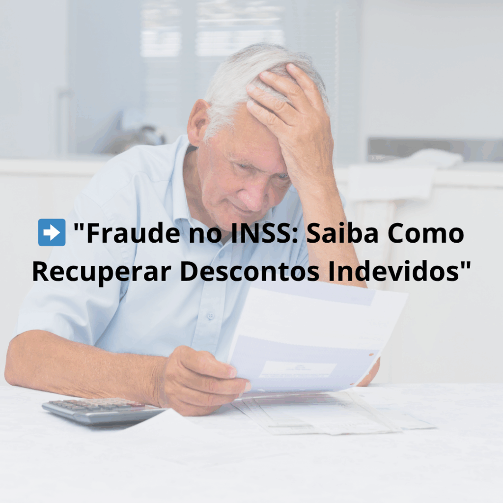 "Idoso segurando lupa sobre extrato do INSS, analisando descontos indevidos, com ícones de alerta, devolução de dinheiro e apoio jurídico — imagem ilustrativa de post sobre fraude no INSS e como recuperar valores descontados indevidamente em 2025."